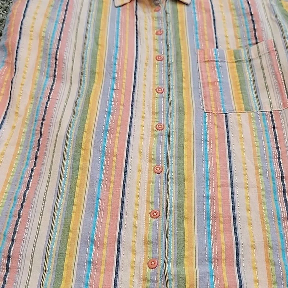 Pilcro Anthro Button Up Multi Striped Boyfriend Oversized Small Medium Festival - Picture 7 of 14